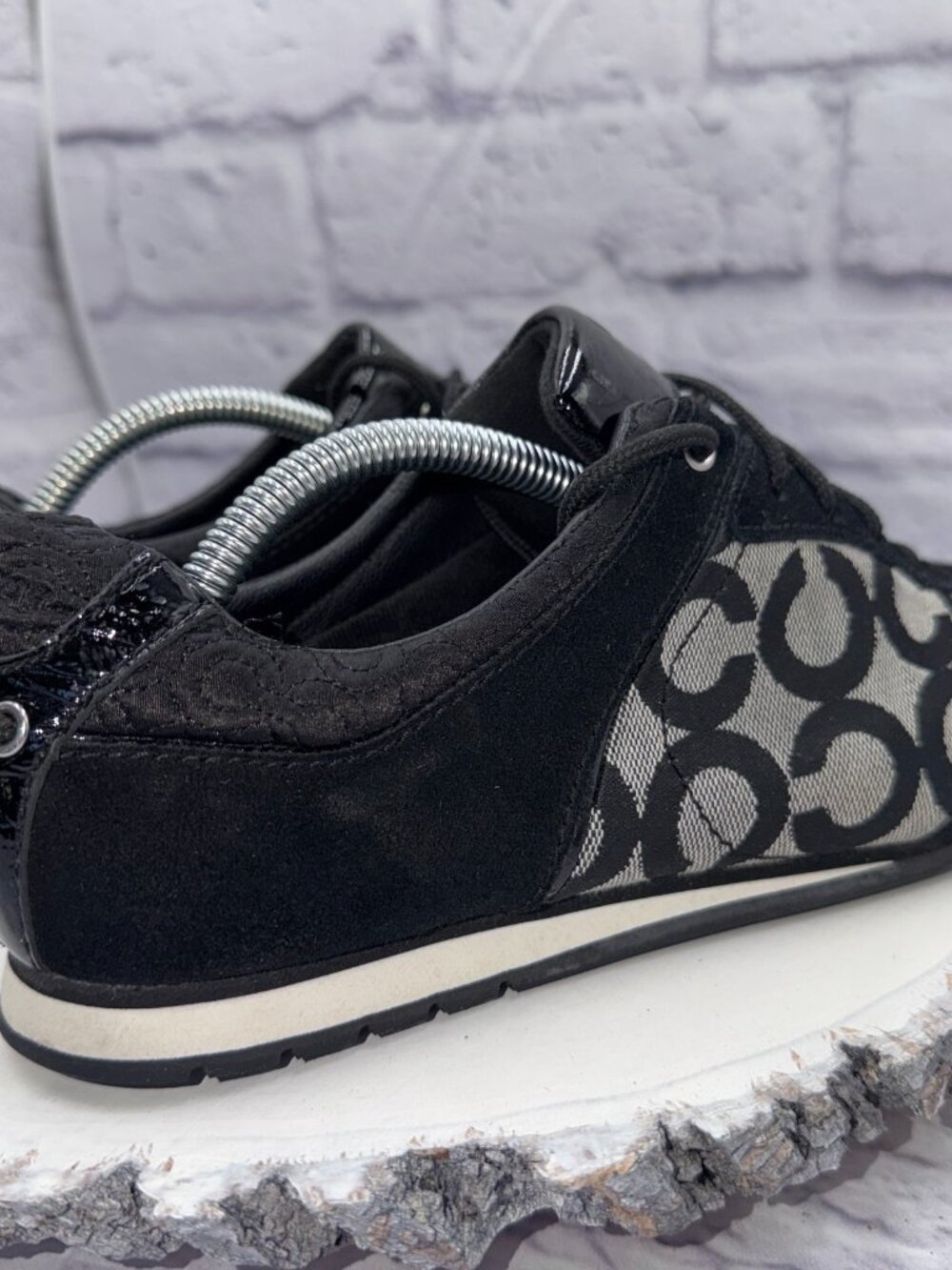 Coach Shoes Womens 7M Kelbie Casual Low Sneakers Black Suede Lace Up Flats - Picture 5 of 12